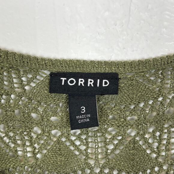 Torrid Open Stitch Pullover V-Neck Cinched Front Sweater Olive Green Size 3 - Picture 4 of 5